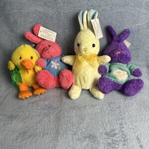 Vintage Easter Bunny Rabbit Duck Plush Purple Pink Yellow Sweater Lot of 4 NWT